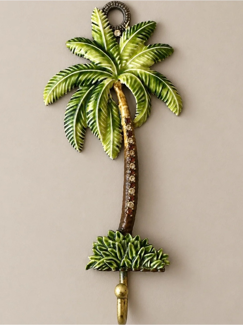 Tropical Palm Tree Wall Hook in Green and Brown - Decorative Home Hook